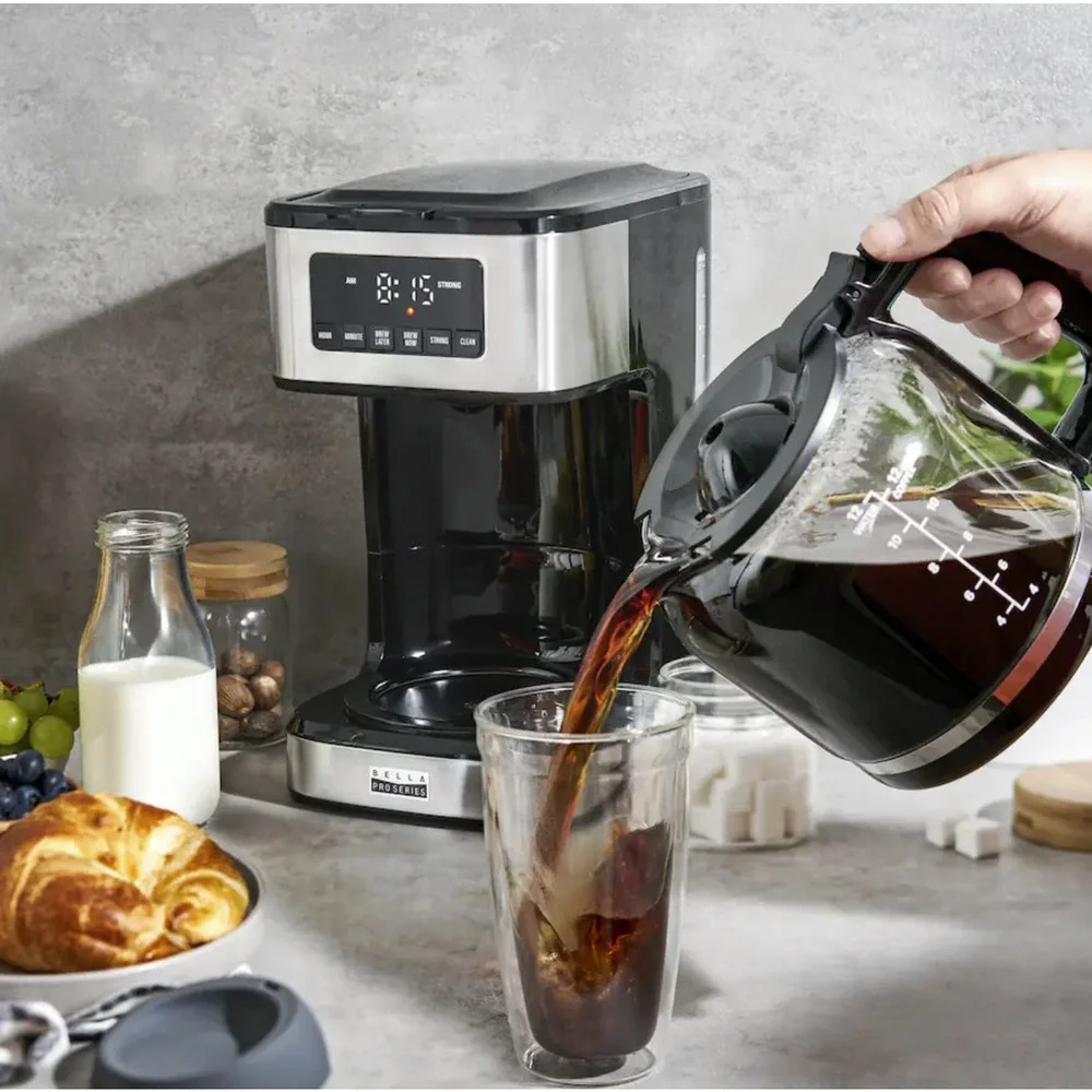 bella PRO 12-Cup Programmable Coffee Maker Stainless Steel Black LED Screen NEW